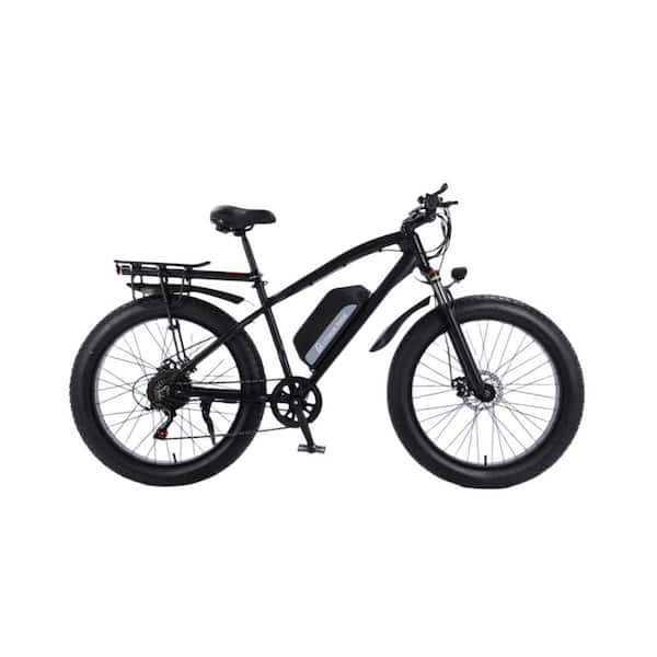 Afoxsos 26 in. Black Aluminum Electric Bike with Wide Tires Shimano 7-Speed Derailleur 750-Watt Motor Front and Disc Brake