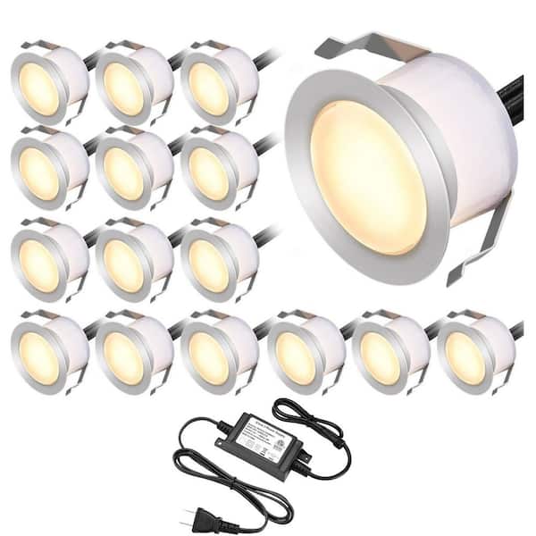 16-Light 1.22 Recessed Silvery Shell Integrated LED Deck Kit Warm White IP67 Waterproof Chandelier Stair Lights