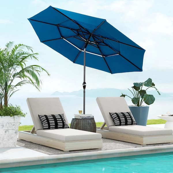10 ft. Aluminium Market Tilt Patio Umbrella with Hand Crank Tilt in Dark Blue