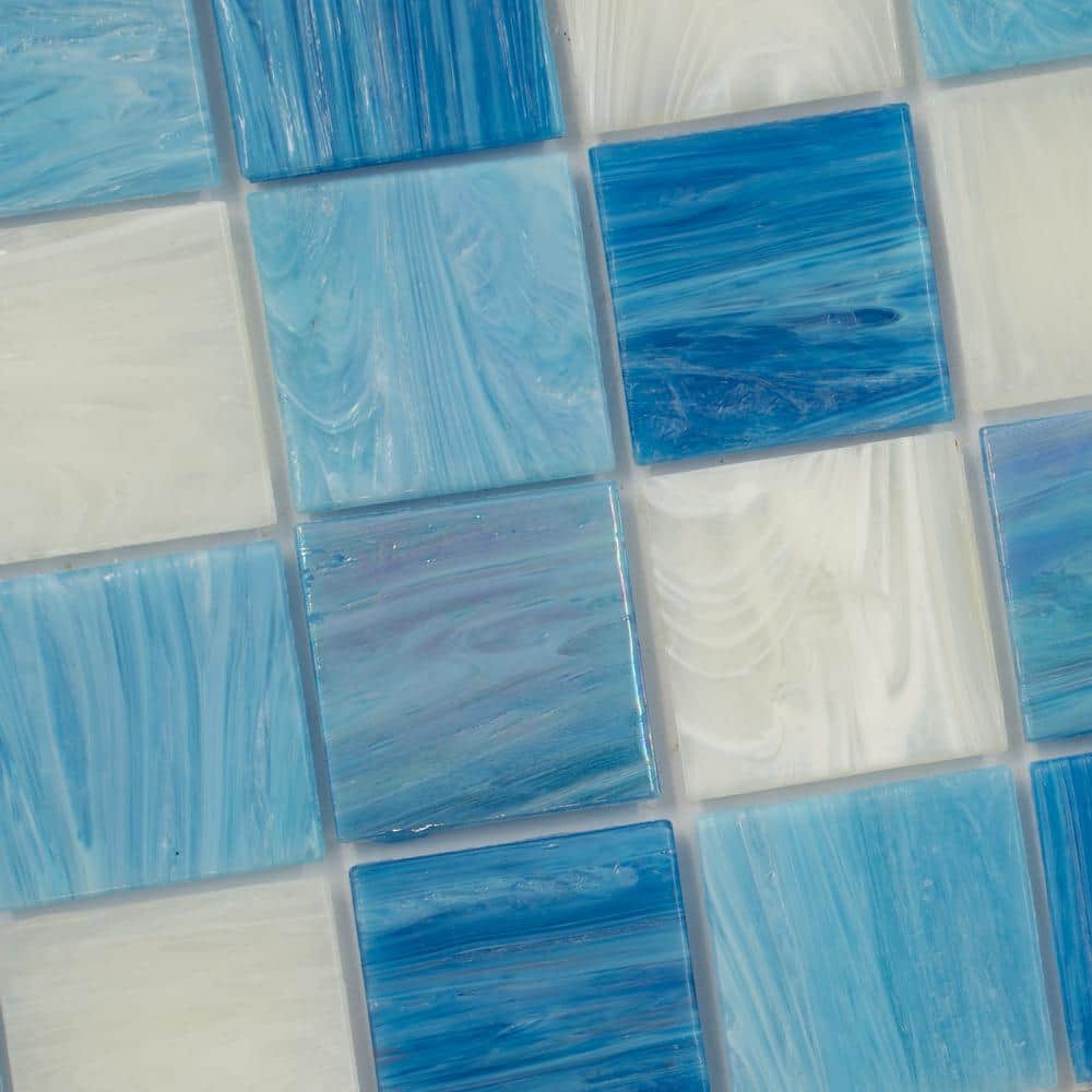 12" x 12" Blue and White Glass Mosaic Tile