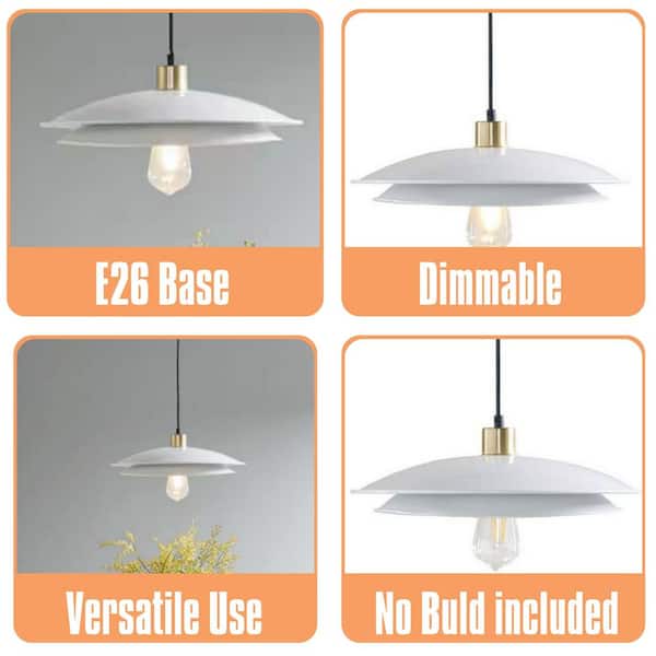 Modern 60-Watt 1-Light Gold/White Pendant Light with Layered Metal Shade and No Light Bulb Included