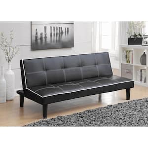 Contemporary 38 in. Black Solid Leather Full Size Sofa Bed