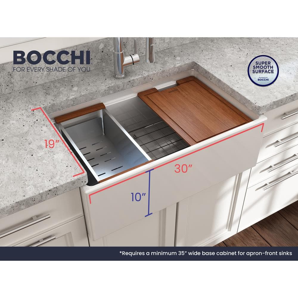 White 30'' Farmhouse Apron-Front Fireclay Single Bowl Kitchen Sink