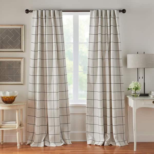 Brighton Black Polyester Blend Windowpane Plaid 52 in. W x 95 in. L Rod Pocket/Back Tab Blackout Curtain (Single Panel)