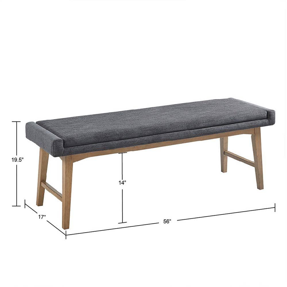 April Mid-Century Gray Upholstered Wood Frame Accent Bench