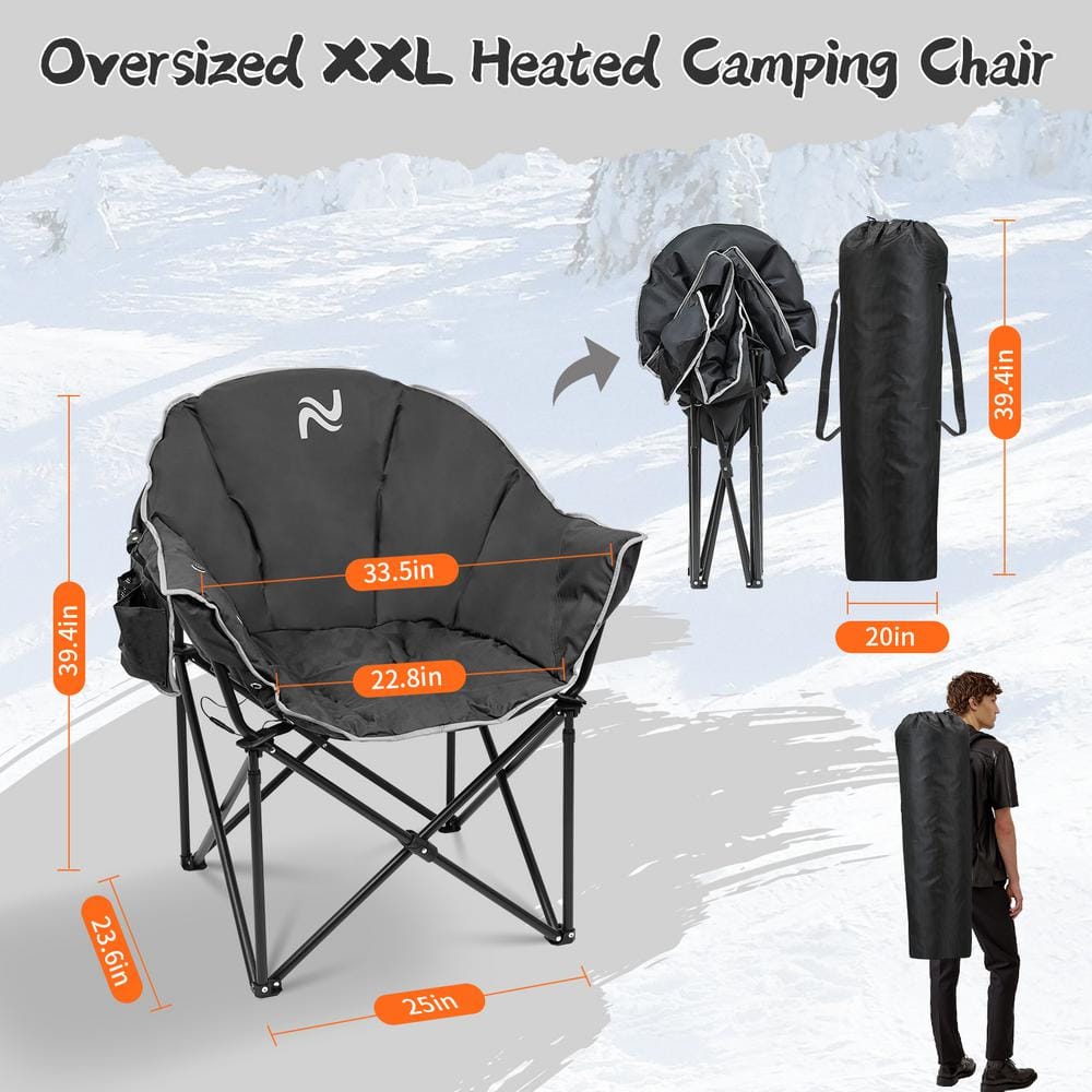 Double Heated Black Folding Outdoor Camping Chair with Cushions