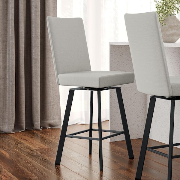 Amisco Elmira 26 in. Light Grey Polyester / Black Metal Swivel Counter Stool