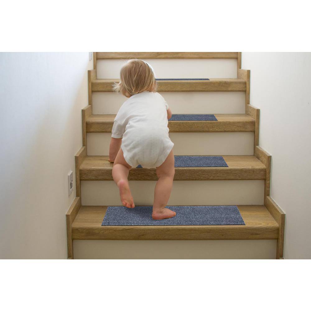 Gray Ribbed Non-Slip Rubberback Stair Treads, 8" x 30", 7 Pack