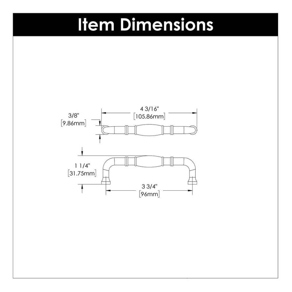 Polished Brass 3-3/4" Transitional Cabinet Handles