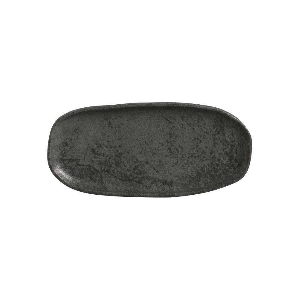 9.06 in. Chromium Gray Stoneware Shallow Oval Platter Organic (Set of 4)