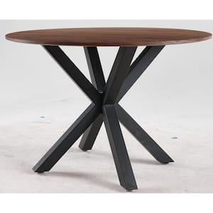 42 in. x 42 in. x 29 in. Black Frame Wood Color Top Round Dining Table For 4-6 People With Cross Leg for Dining Room