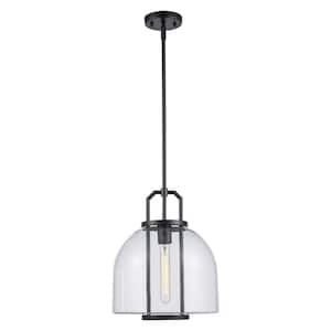 Rhapsody 11.75 in. 1-Light Black Pendant Light Fixture with Clear Glass Shade