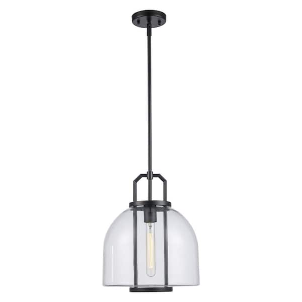 Bel Air Lighting Rhapsody 11.75 in. 1-Light Black Pendant Light Fixture with Clear Glass Shade