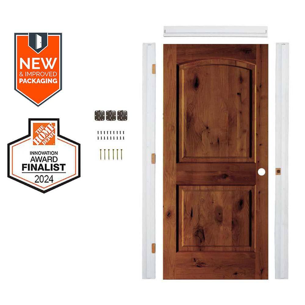 36in.x80in. ArchTop Alder Wood Left-Hand Red Chestnut Stain Wood Assembly Required Interior DoorKit w/QuickAssemble Jamb price history on PriceWatchPro