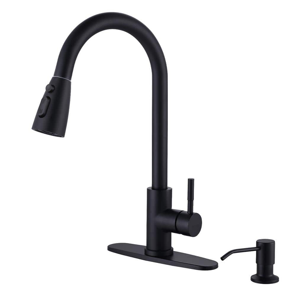 Matte Black Single Handle High-Arc Kitchen Faucet with Soap Dispenser