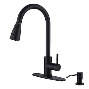 Single Handle Pull-Down Sprayer Kitchen Faucet with Side Soap Dispencer in Matte Black