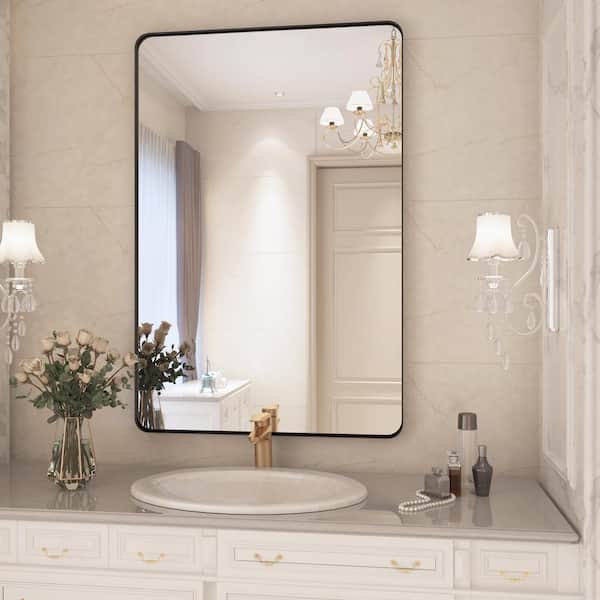 Klajowp 36 in. W x 24 in. H Small Rectangular Framed Wall Mounted Bathroom Vanity Mirror in Black