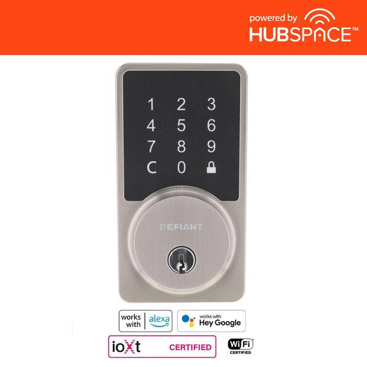 Defiant Square Satin Nickel Smart WiFi Deadbolt Powered by Hubspace Home Depot Inventory
