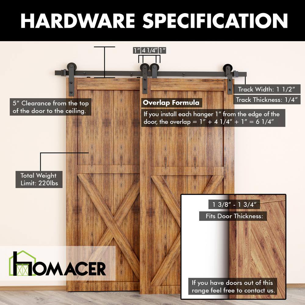 6.6 ft Black Steel Single Track Bypass Sliding Barn Door Hardware Kit