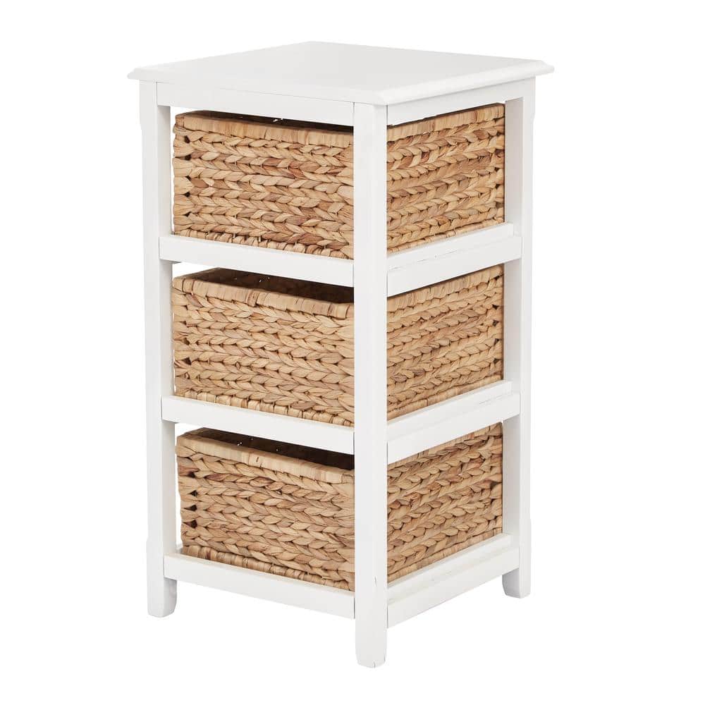 Seabrook White and Natural 3-Tier Storage Unit with Hand-Braided Seagrass Baskets