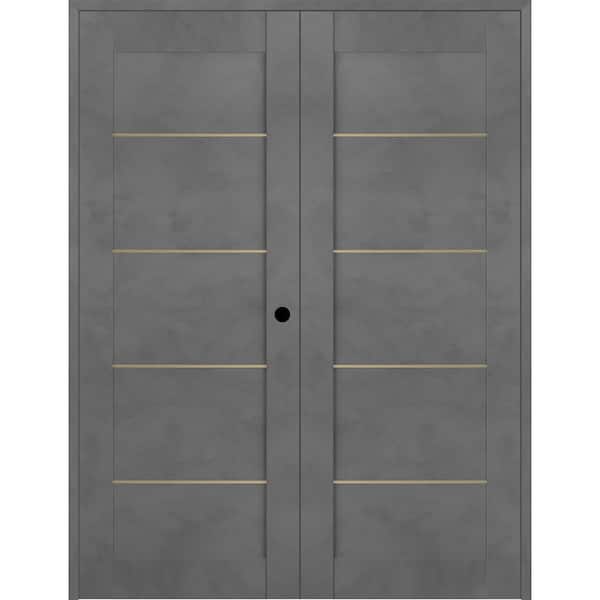 Belldinni Vona 07 4H Gold 48 in. x 80 in. Left Hand Active Dark Urban Wood Composite Double Prehung Interior Door