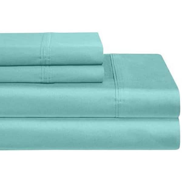 Unbranded Aqua 1200-Thread Count Deep Pocket Solid Cotton Twin Sheet Set