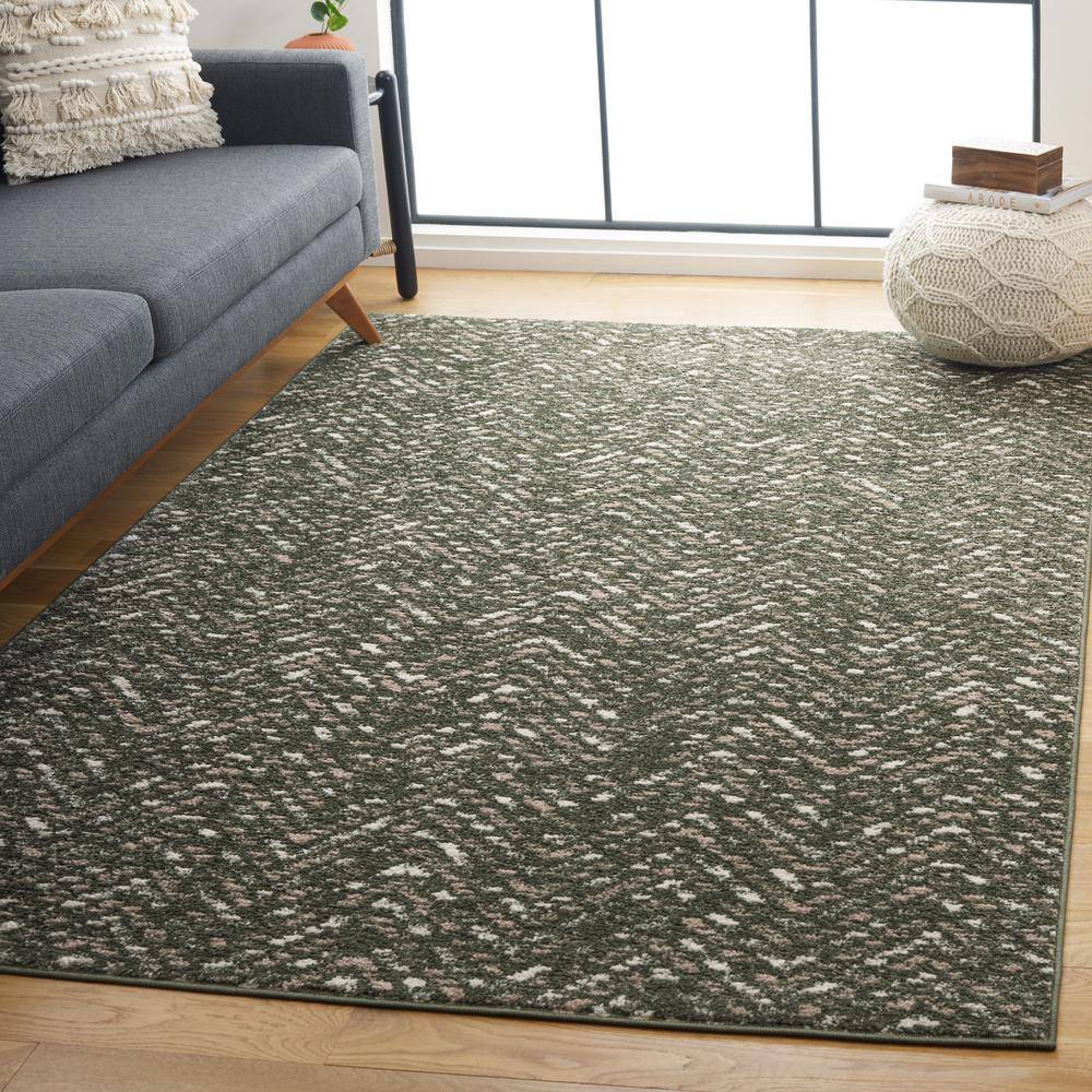 Ivory and Dark Green Rectangular Synthetic Area Rug, 3' x 5'