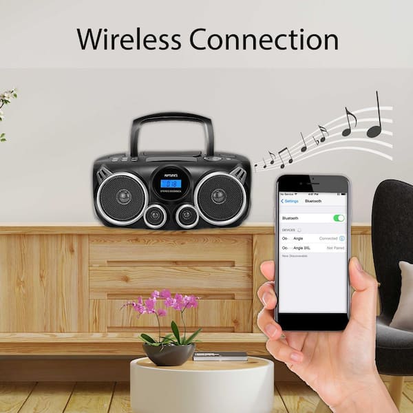RIPTUNES Stereo Boombox Plus - Streaming, Wireless Black Home The Audio - USB/SD Depot MP3/CD, M-CDB490BTK-974