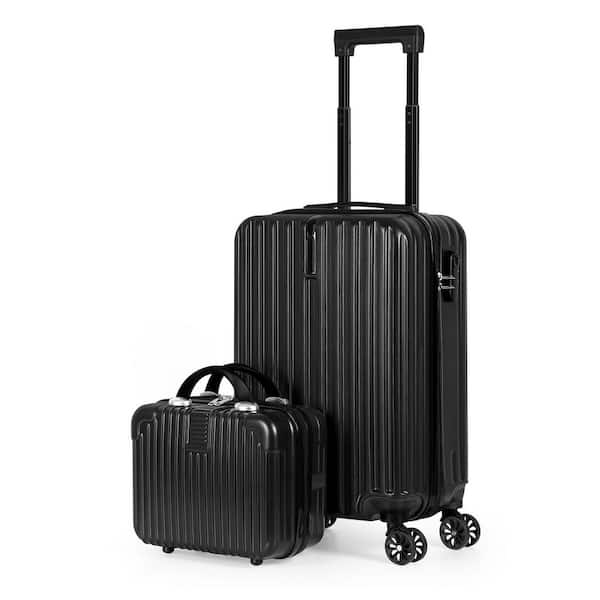 HIKOLAYAE 2-Piece Carry On Luggage Set Hard Side Lightweight Suitcase with 4 Spinner Wheels(14/20, Black)