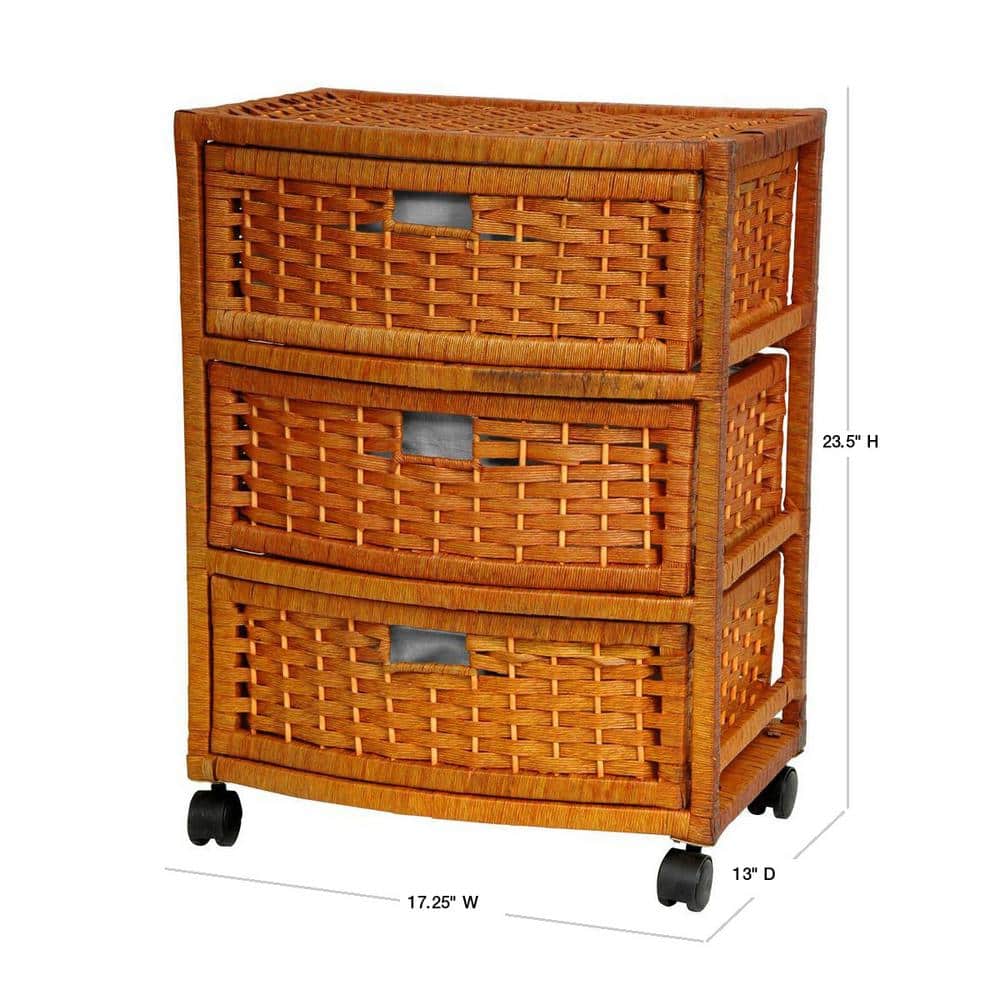 Oriental Honey Pine 3-Drawer Nightstand on Casters