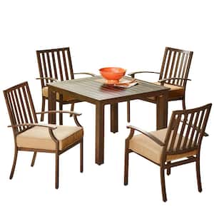 Bridgeport 5-Piece Metal Stationary Outdoor Dining Set with Tan Cushions