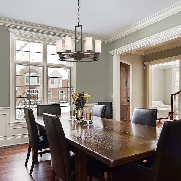 Del Ray 6-Light Flemish Bronze Mid-century Wagon Wheel Chandelier for Dining Areas with No Bulbs Included