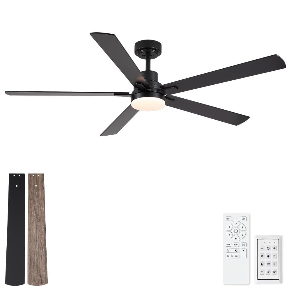60 in. Black Modern Minimalist Downrod Ceiling Fan with Dual Finish Blades and Wall Control price history on PriceWatchPro