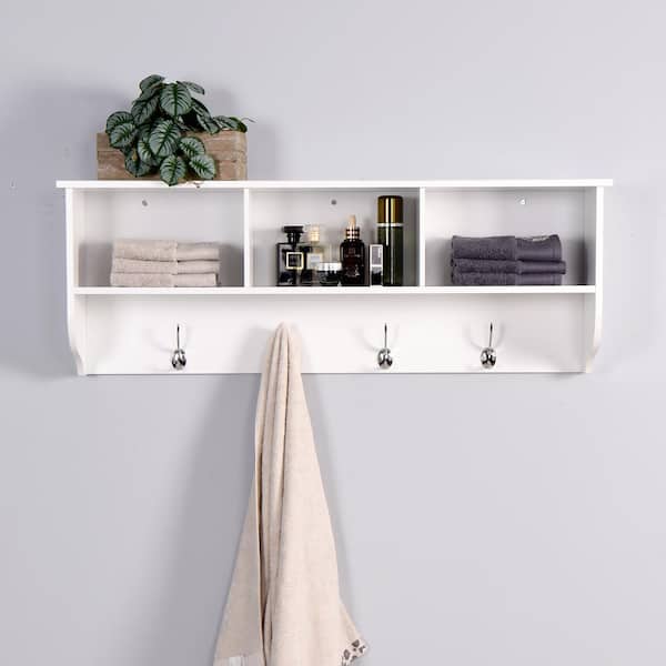 White Slatted Bathroom Wall Shelf - AEWholesale