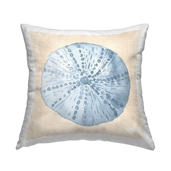 Beach Sea Life Seashell Blue Square Outdoor Throw Pillow