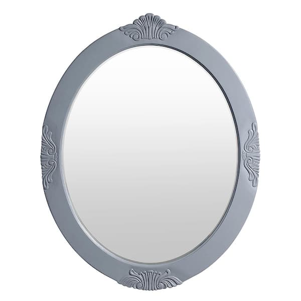 Home Decorators Collection Winslow 30 in. W x 38 in. H Oval Wood Framed Wall Bathroom Vanity Mirror in Antique Gray