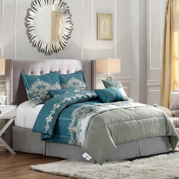 7 Piece Green Polyester California King Comforter Set W102tealck The Home Depot 7 Piece Green Polyester California King, Green Cal King Bedding