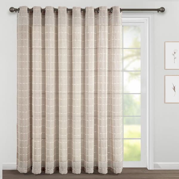 HOMEBOUTIQUE Farmhouse Textured 115 in. W x 84 in. L Grommet Sheer Window Curtain Panel in Neutral Single