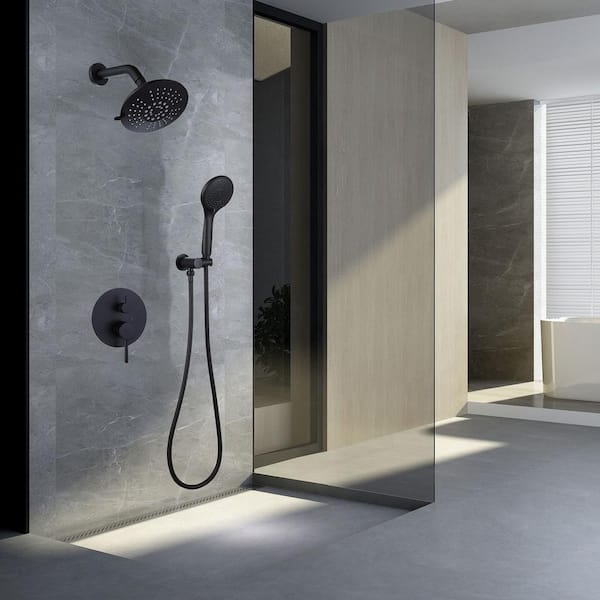 Single Handle 4-Spray Round Shower Faucet 2.5 Gpm with Detachable Handheld Shower in Black (Valve Included)