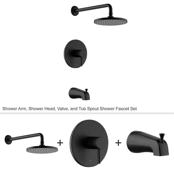LUXIER Single-Handle 1-Spray Bathtub and Shower Faucet with Valve in Matte Black (Valve Included)