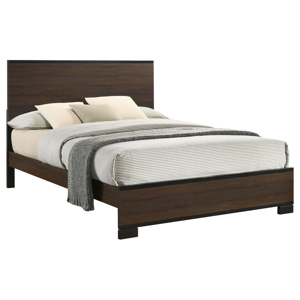 Rustic Tobacco King Wood Frame Bed with Tufted Upholstery