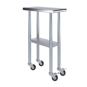 24 in. x 12 in. Stainless Steel Work Table with Casters : Mobile Metal Kitchen Utility Table with Bottom Shelf