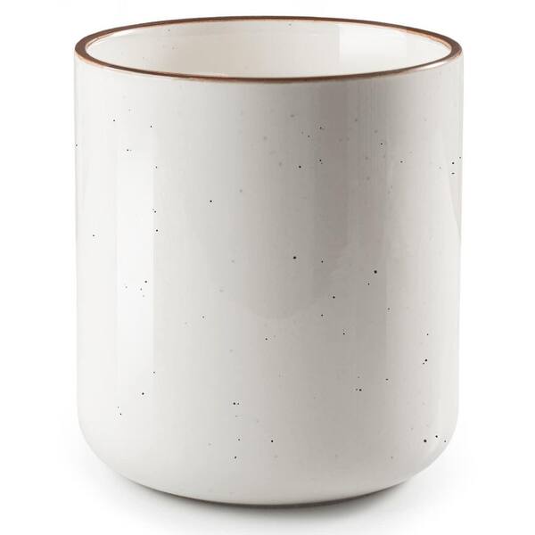 White Matte Ceramic Large Utensil Holder Crock for Kitchen Counter and Farmhouse Decor