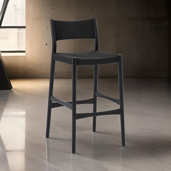 Benjara 36 in. Black Low Back Wood Bar Stool