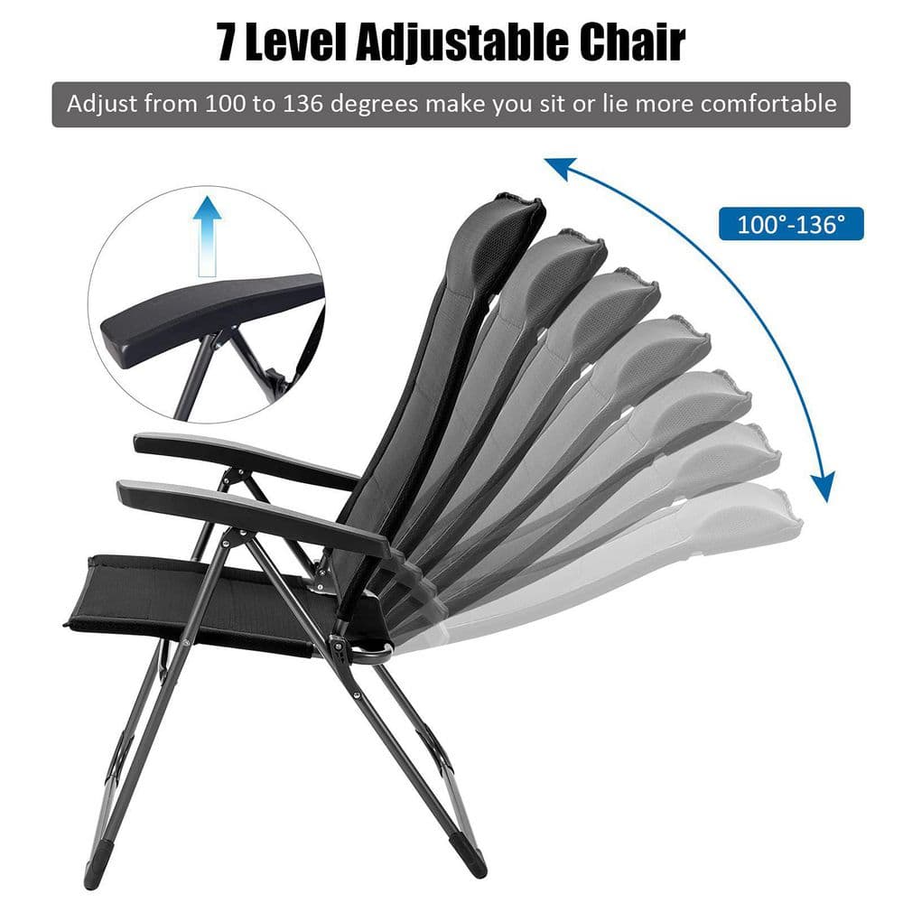 Black Adjustable Folding Patio Dining Chairs with Arms, Set of 2