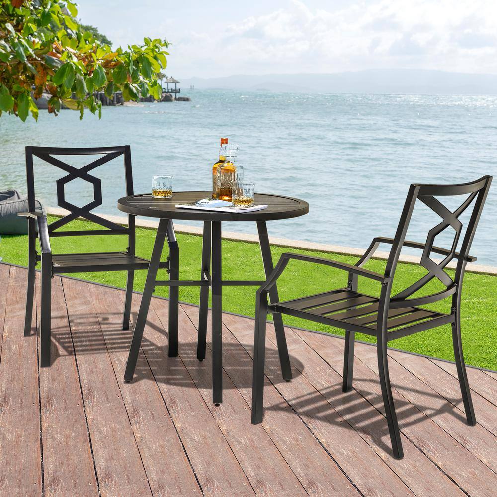 Nuu Garden 3-Piece Outdoor Patio Bistro Set With Round Coffee Table and Stackable Armchair Black - 3