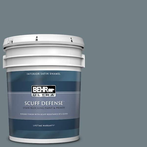 BEHR ULTRA 5 gal. #BXC-48 Courtyard Blue Extra Durable Satin Enamel Interior Paint & Primer
