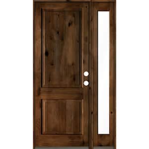 50 in. x 96 in. knotty alder Left-Hand/Inswing Clear Glass Provincial Stain Square Top Wood Prehung Front Door w/RFSL