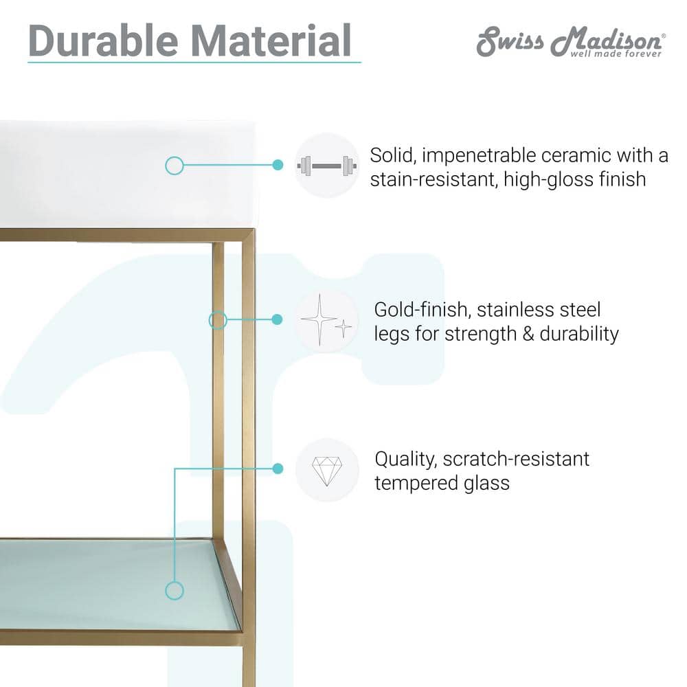 Pierre 19.5" Gold Metal Frame Freestanding Bathroom Vanity with Glass Shelf