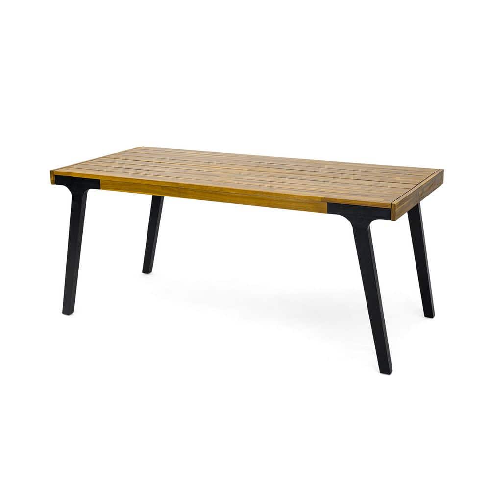 Light Teak Acacia Wood Patio Dining Table with Black Leg